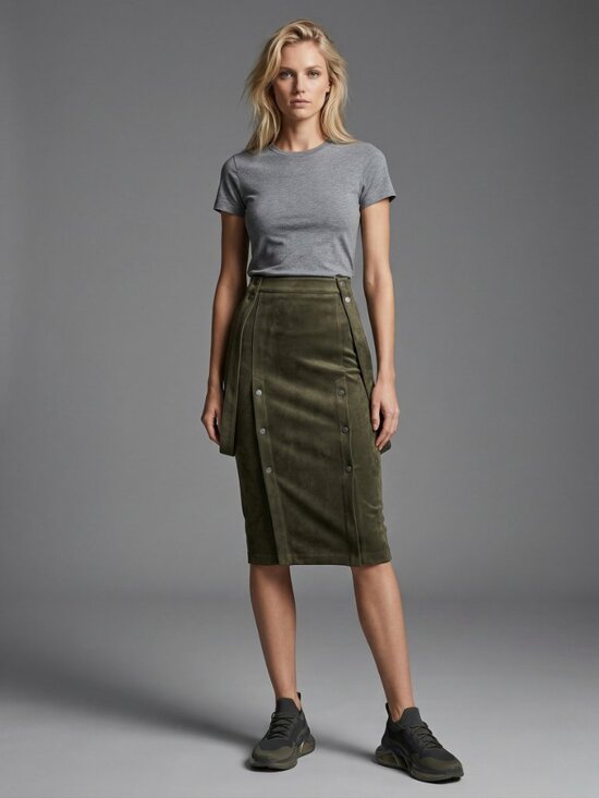 Dresses & Skirts - Designer Olive Burnt Stretch Pencil Skirt Velour-Like Heavy Fabric
